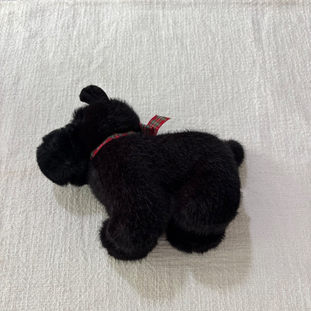 Vintage Dakin Black Scottish Terrier Plush Stuffed Animal Scottie Dog Plaid Bow